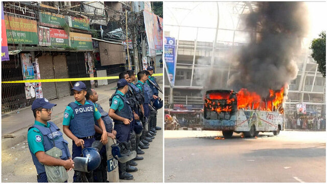 বায়তুল মোকাররমের দক্ষিণ গেটে বাসে আগুন